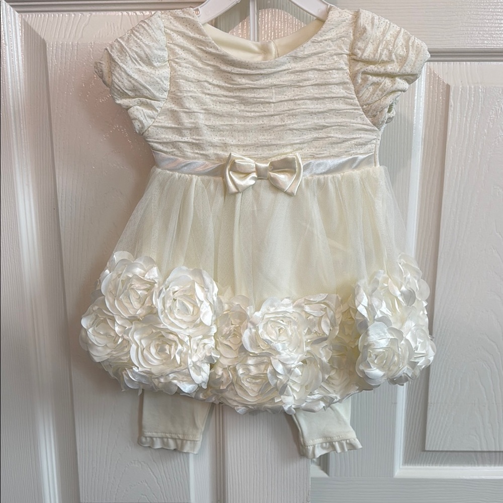 Elegant Cream Baby Dress with Floral Accents